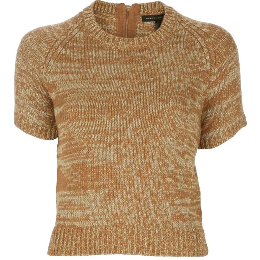 Marc By Marc Jacobs Wool Sweater Metallic Short Sleeve Tawny Brown Xs